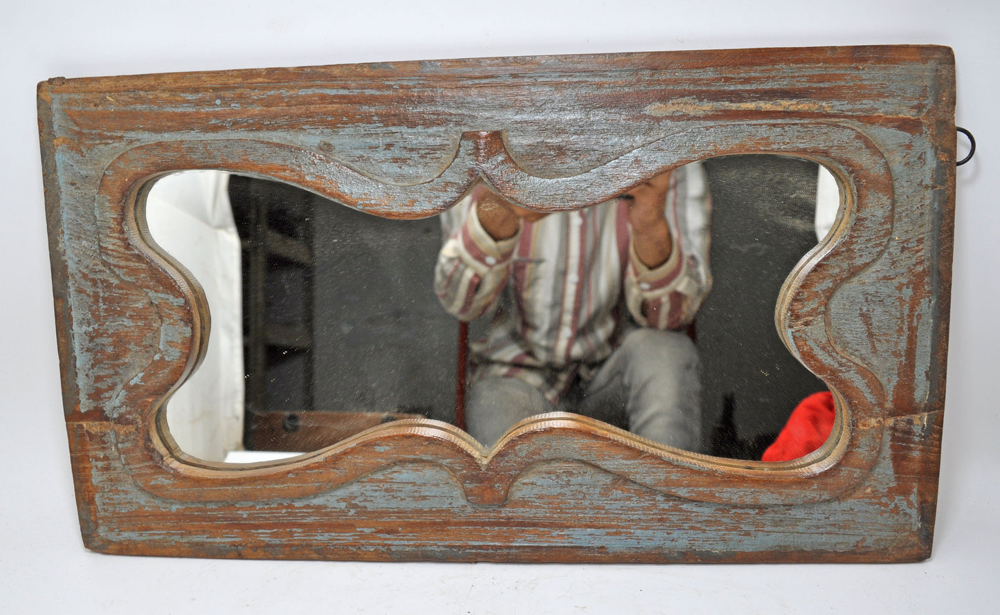 Antique Wooden Wall Décor Mirror Frame Original Old Hand Crafted Polychrome Rustic