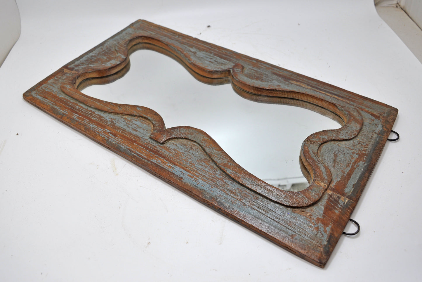 Antique Wooden Wall Décor Mirror Frame Original Old Hand Crafted Polychrome Rustic