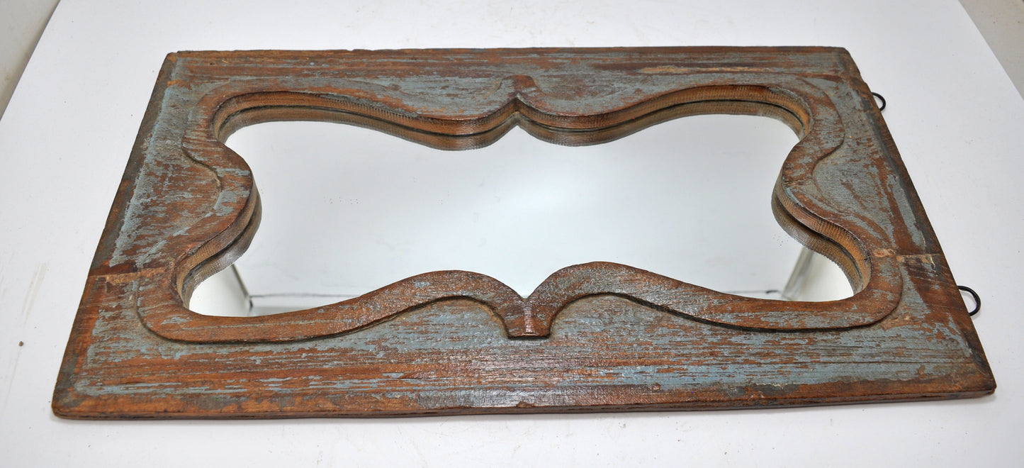 Antique Wooden Wall Décor Mirror Frame Original Old Hand Crafted Polychrome Rustic