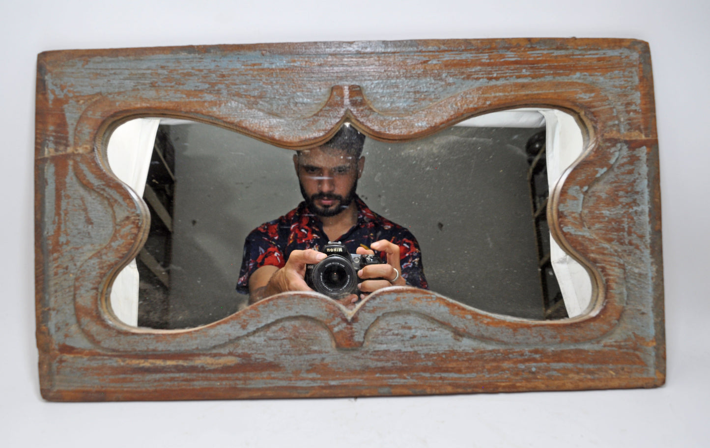 Antique Wooden Wall Décor Mirror Frame Original Old Hand Crafted Polychrome Rustic