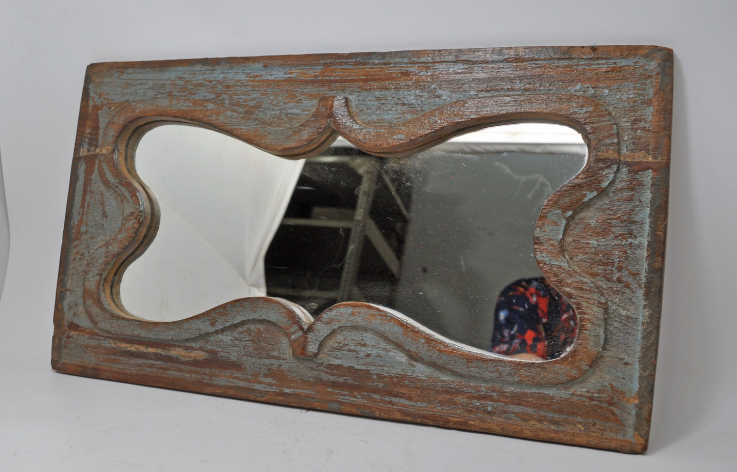 Antique Wooden Wall Décor Mirror Frame Original Old Hand Crafted Polychrome Rustic