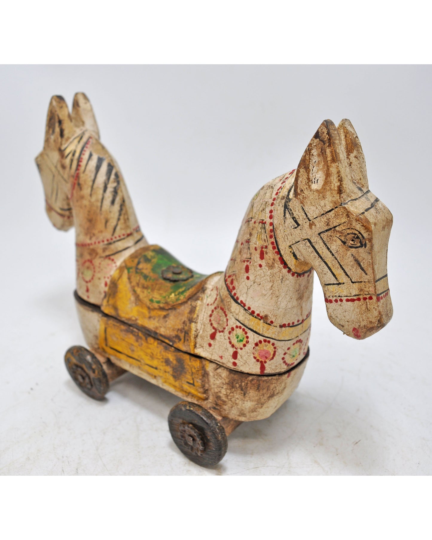 Hand Carved Wooden Horse on Wheels Figurine Spice Box Rustic Hand Painted