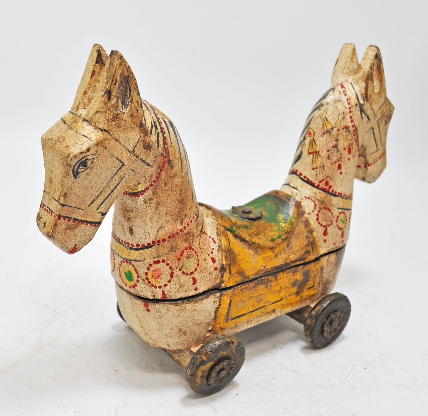Hand Carved Wooden Horse on Wheels Figurine Spice Box Rustic Hand Painted