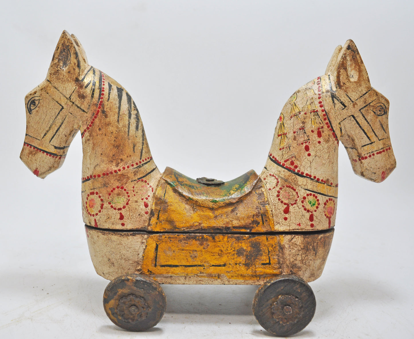 Hand Carved Wooden Horse on Wheels Figurine Spice Box Rustic Hand Painted