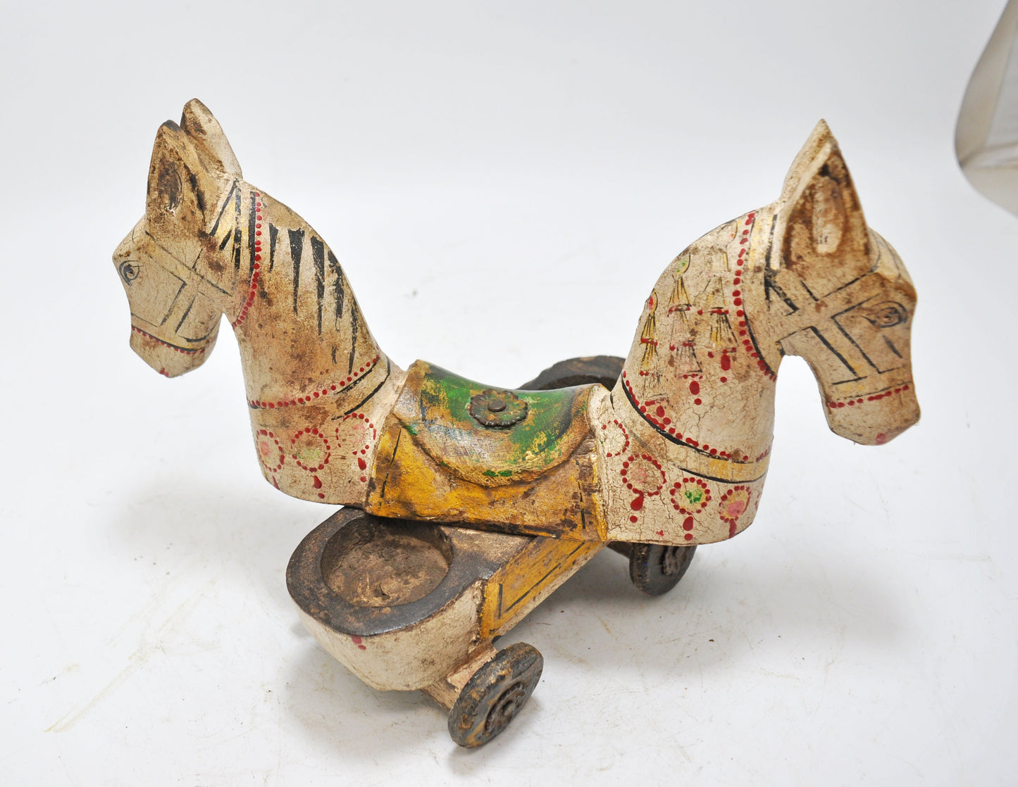 Hand Carved Wooden Horse on Wheels Figurine Spice Box Rustic Hand Painted