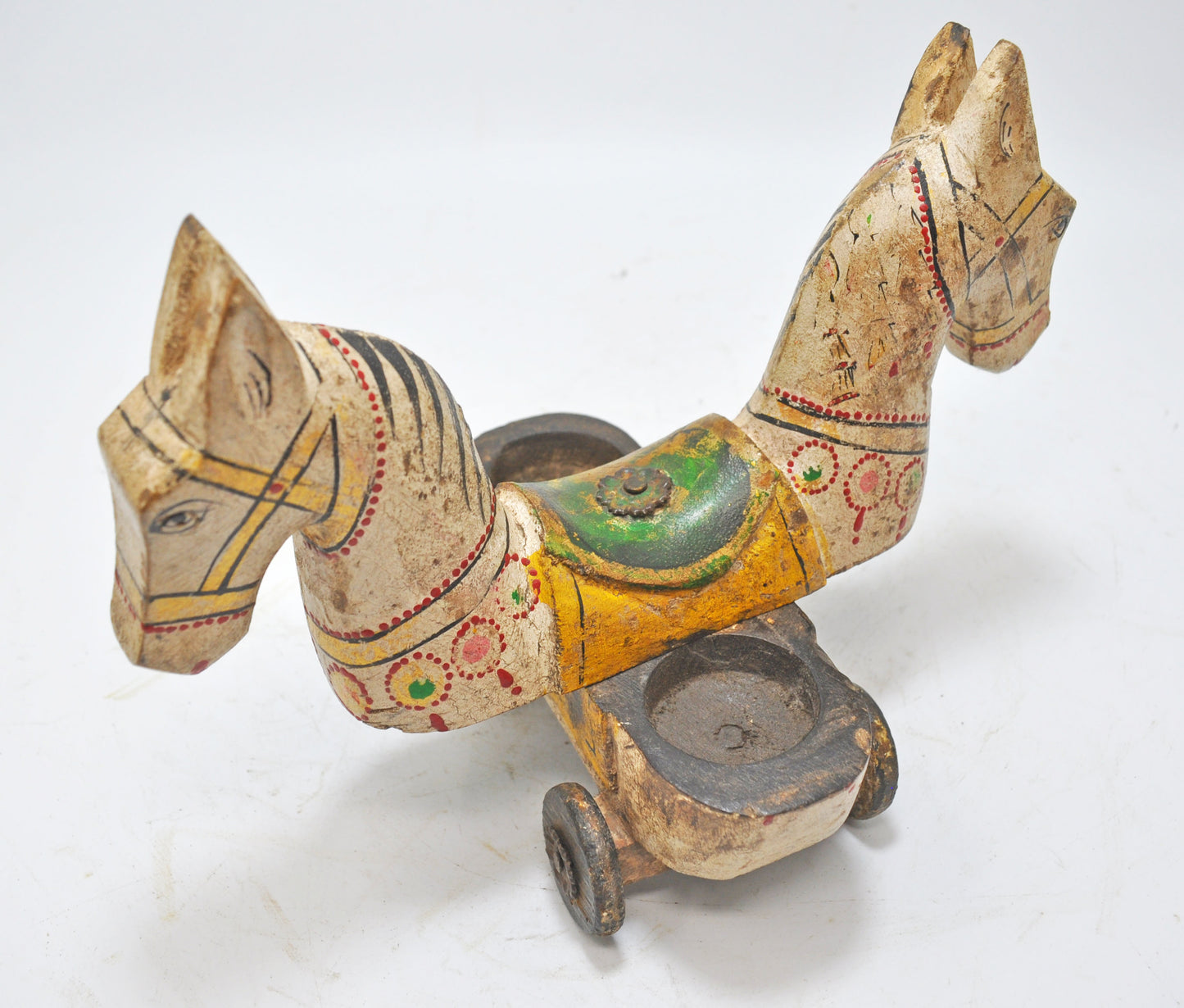 Hand Carved Wooden Horse on Wheels Figurine Spice Box Rustic Hand Painted
