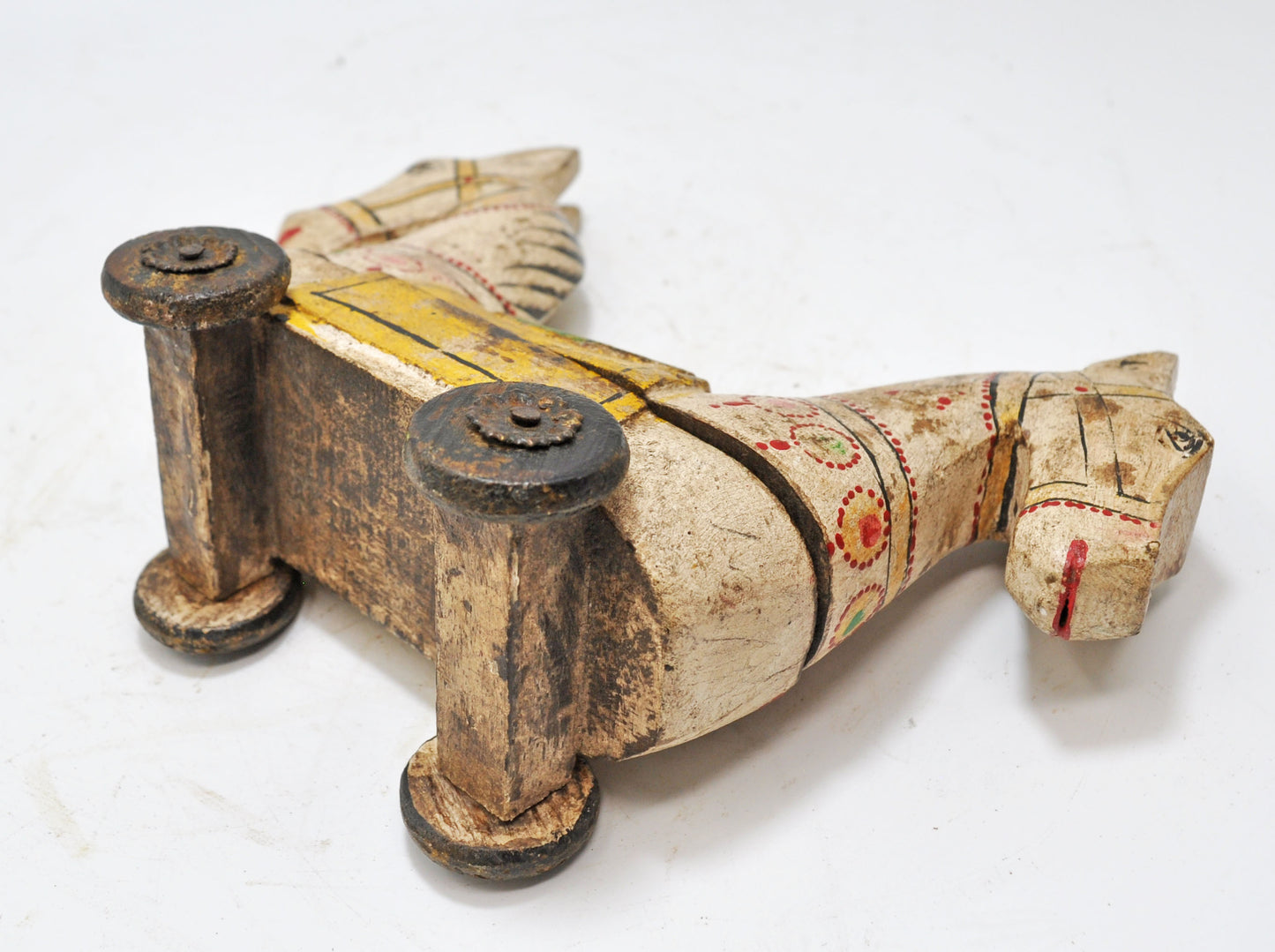 Hand Carved Wooden Horse on Wheels Figurine Spice Box Rustic Hand Painted