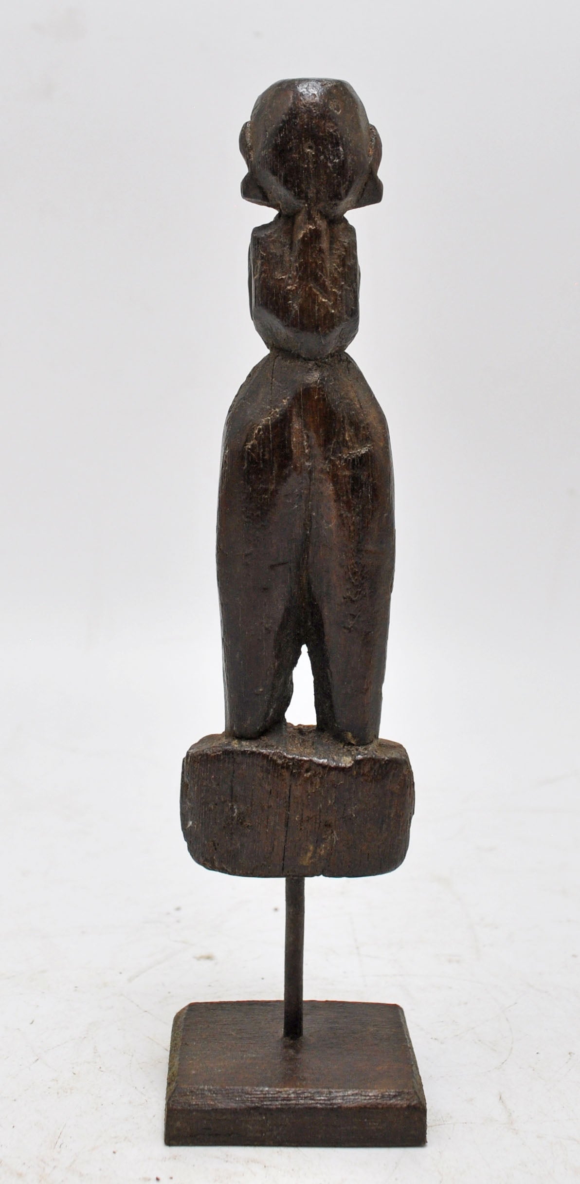 Antique Wooden Woman Figurine on Stand Original Old Hand Carved