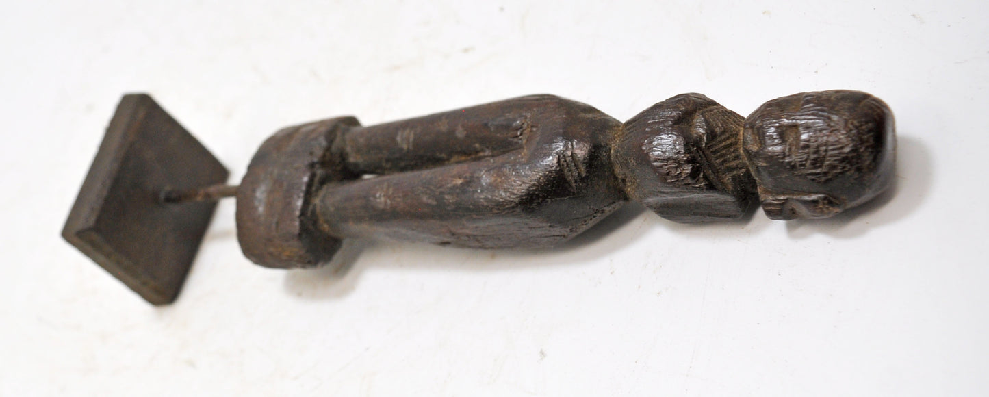 Antique Wooden Woman Figurine on Stand Original Old Hand Carved