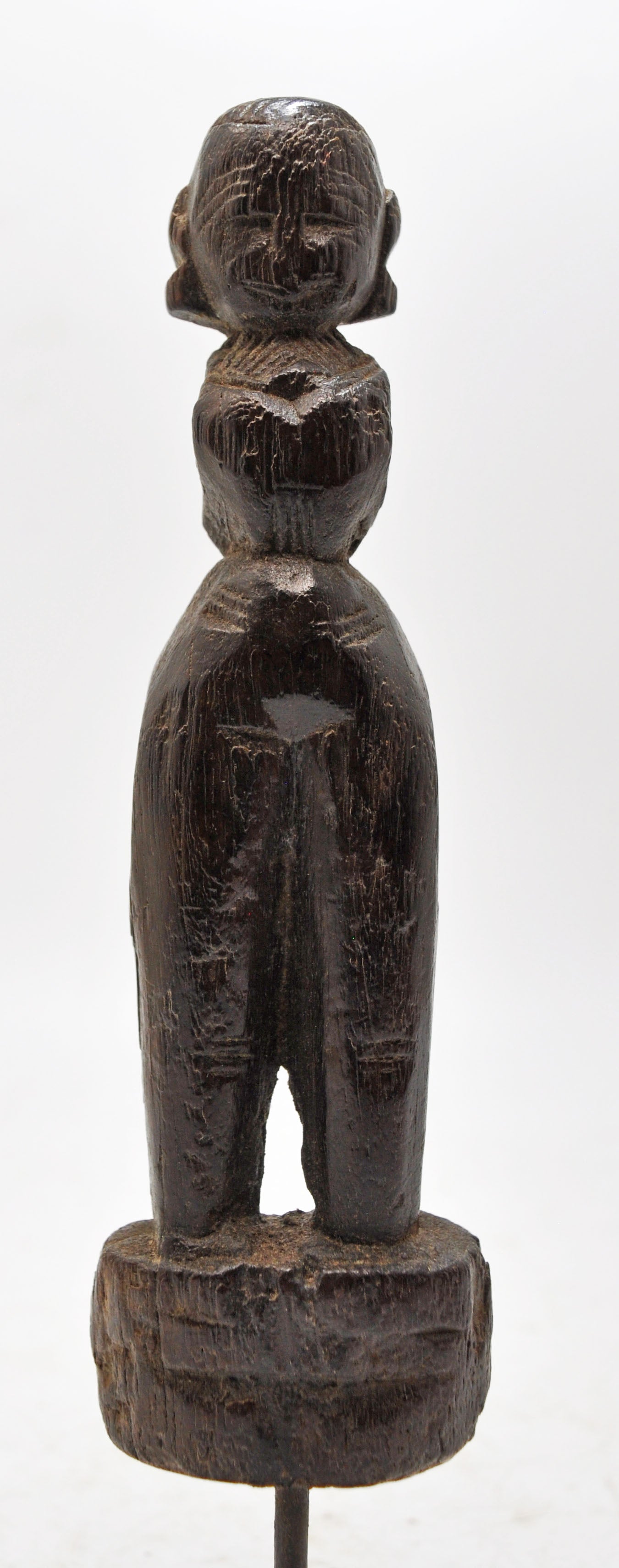 Antique Wooden Woman Figurine on Stand Original Old Hand Carved