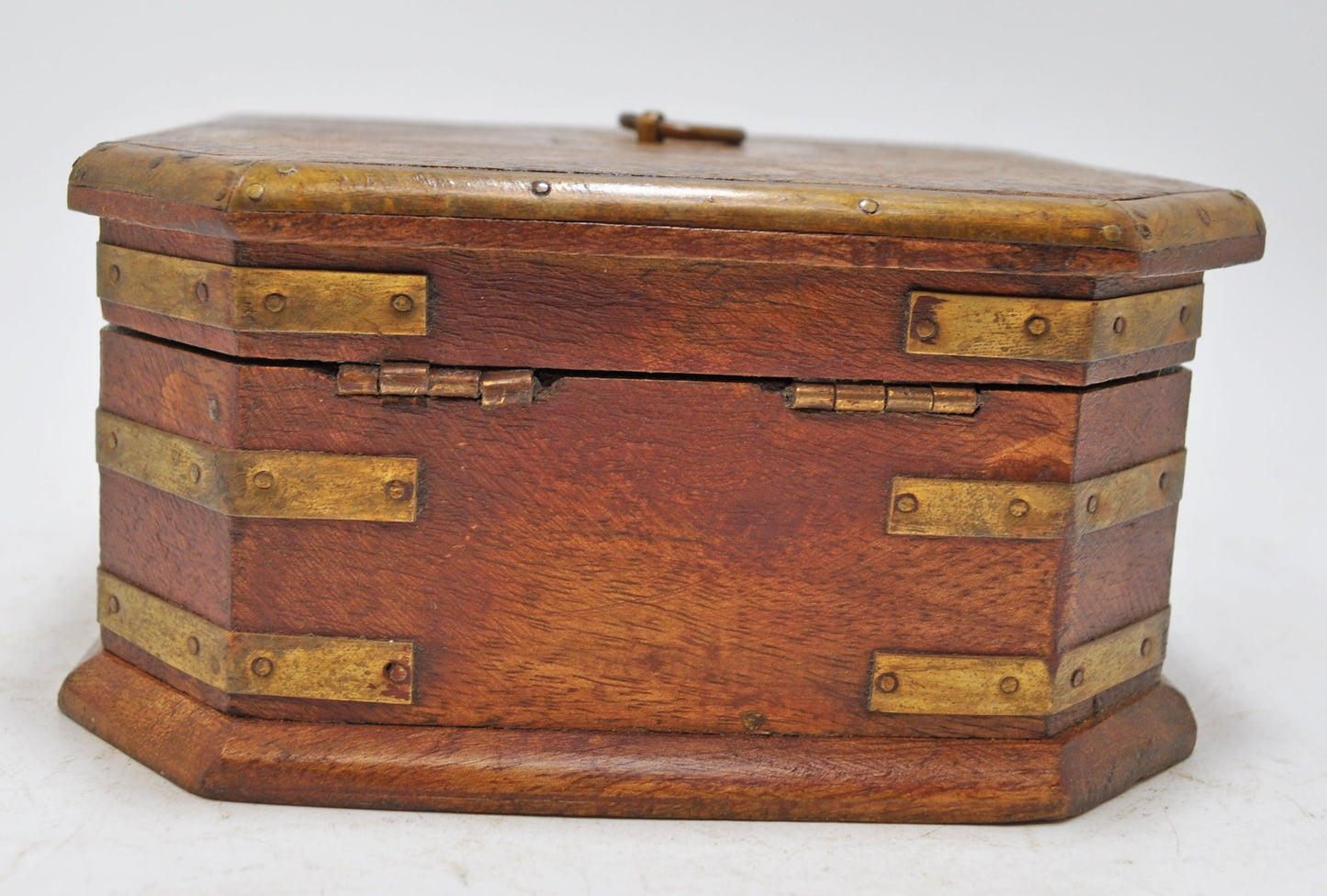 Vintage Wooden Square Jewellery Storage Box Original Old Hand Crafted Brass Fitted