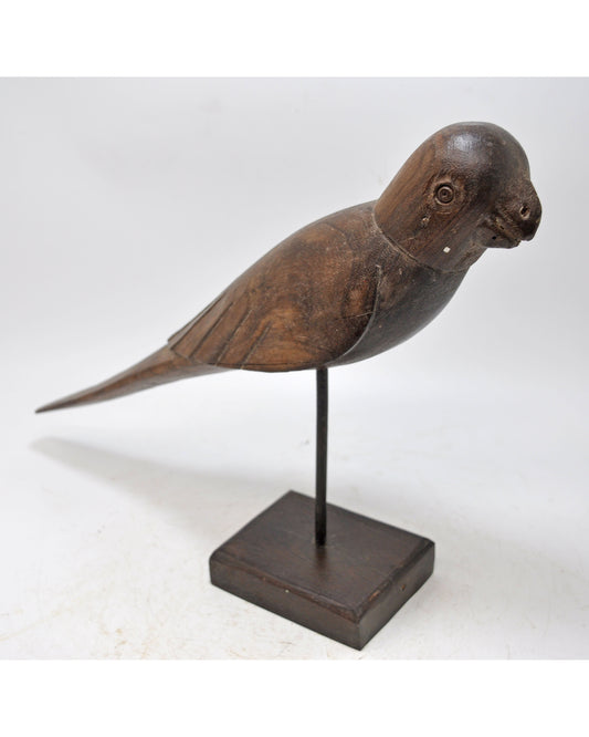 Vintage Wooden Parrot Bird Figurine on Stand Original Old Hand Carved
