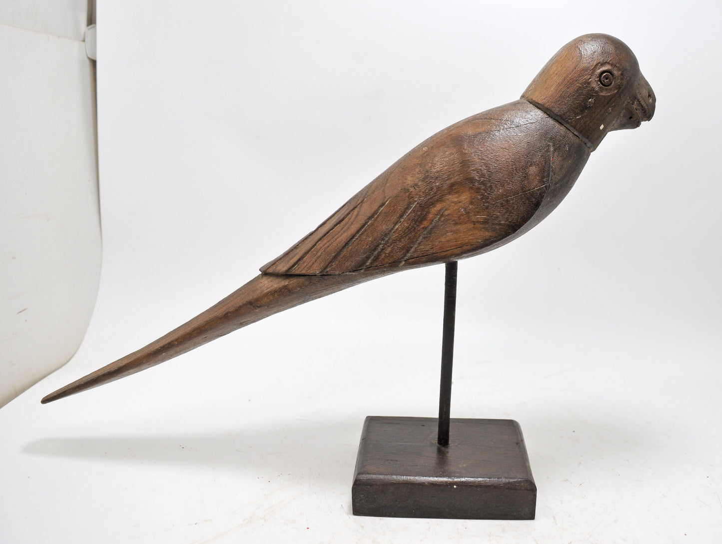 Vintage Wooden Parrot Bird Figurine on Stand Original Old Hand Carved