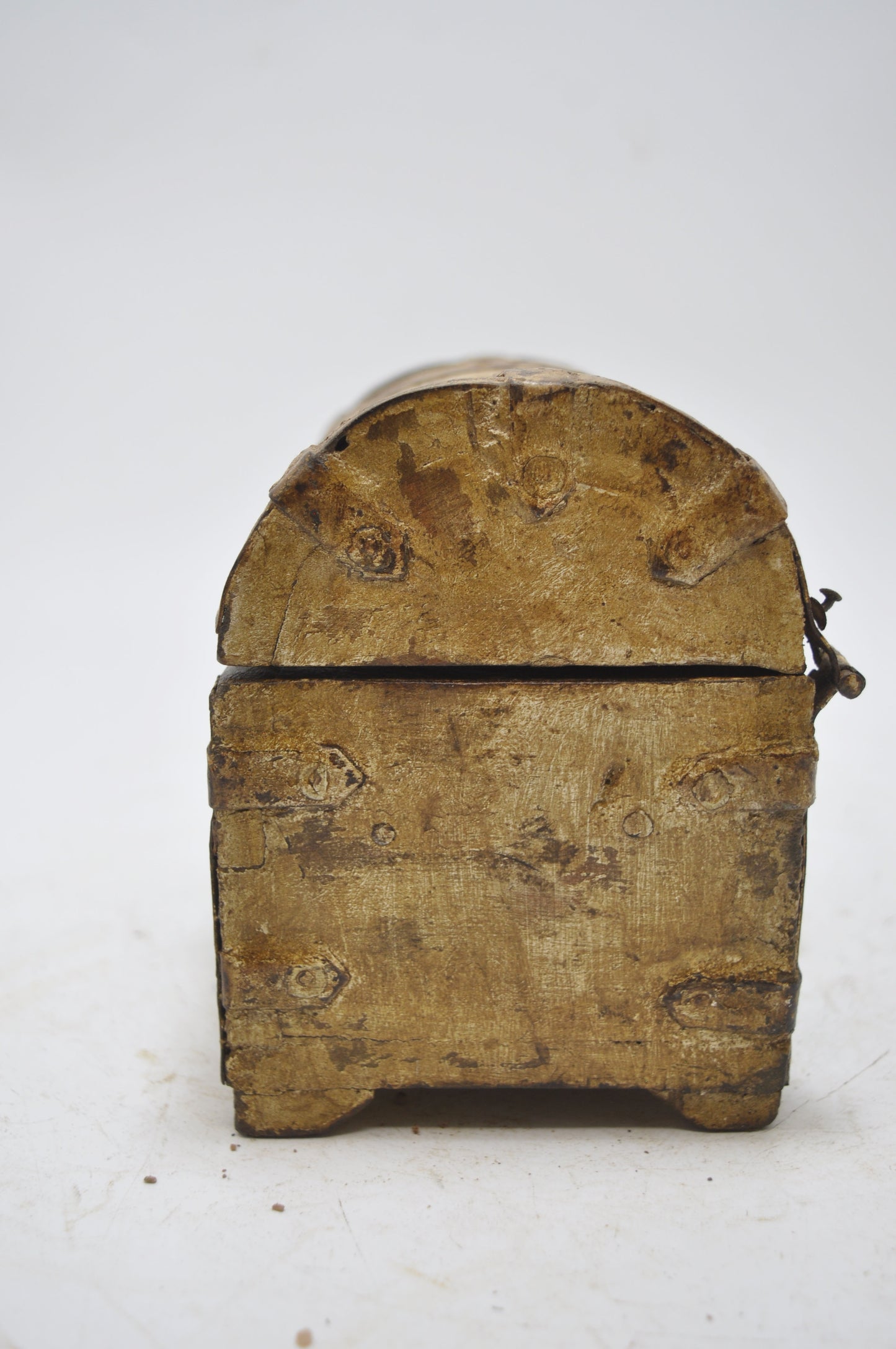 Vintage Wooden Half Round Storage Box Original Old Hand Crafted Metal Fitted