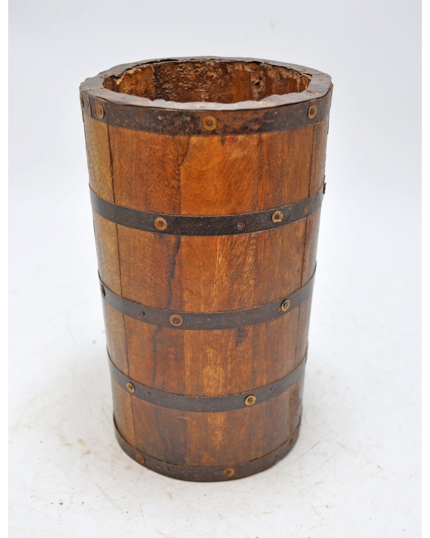 Vintage Wooden Round Grain Measurement Pot Paili Original Old Hand Crafted