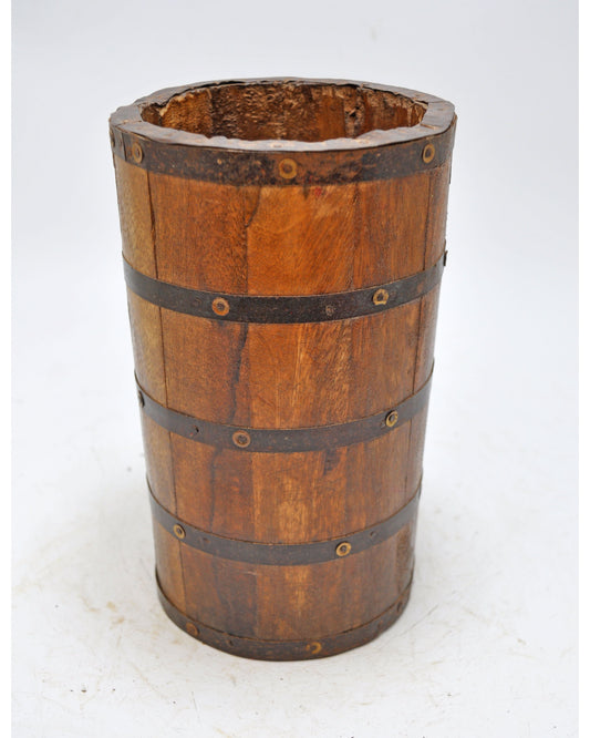 Vintage Wooden Round Grain Measurement Pot Paili Original Old Hand Crafted