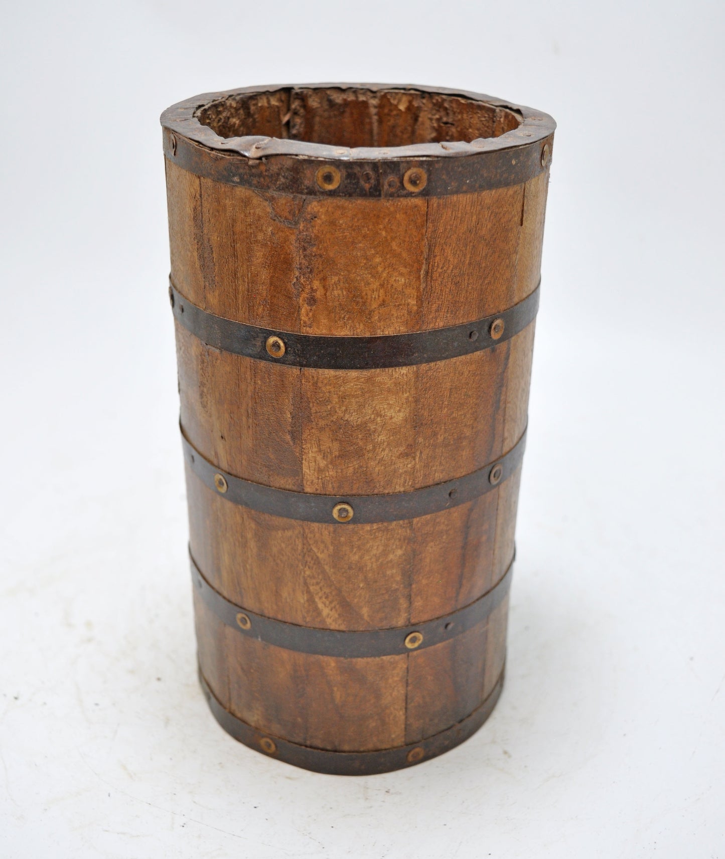 Vintage Wooden Round Grain Measurement Pot Paili Original Old Hand Crafted
