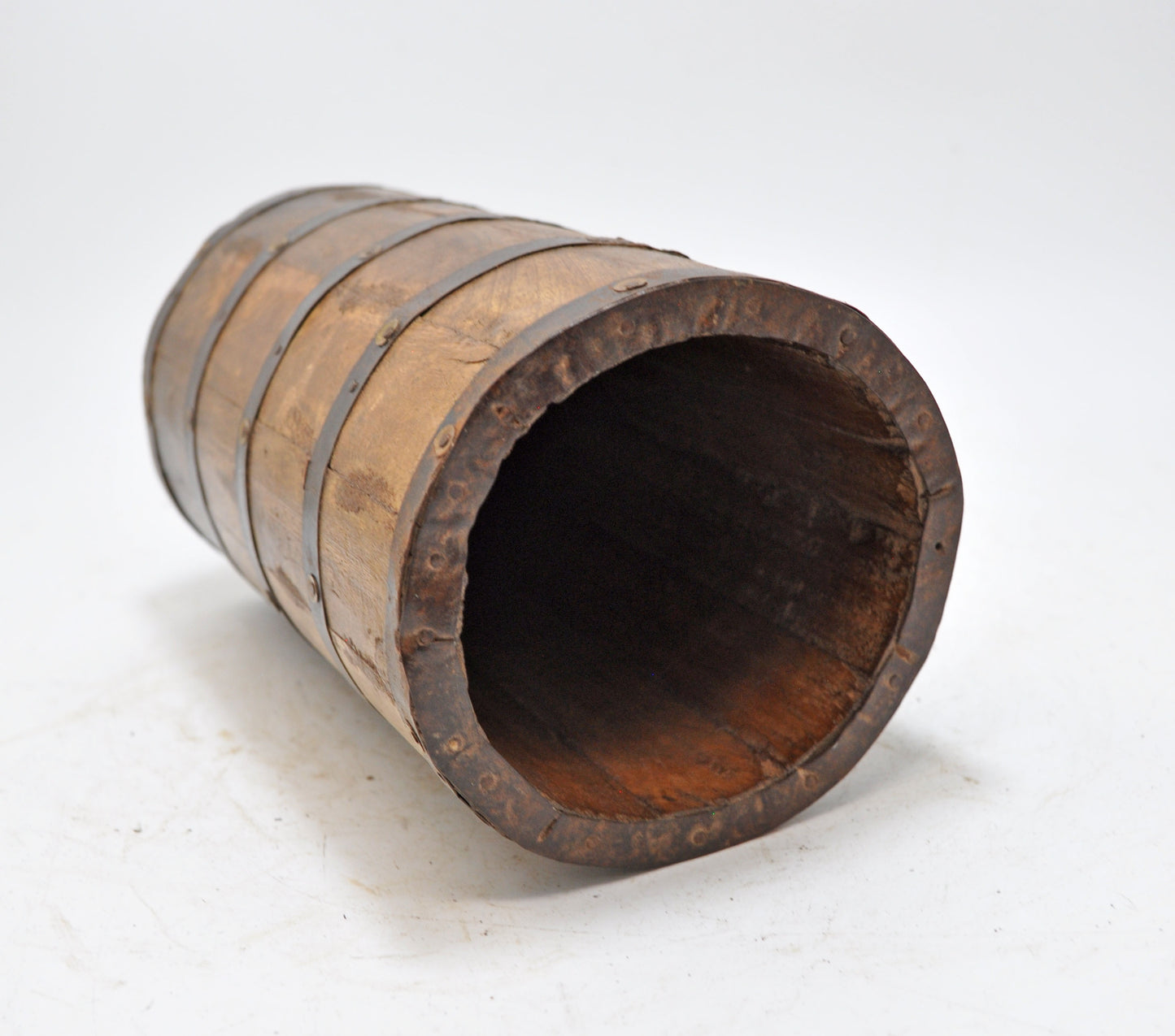 Vintage Wooden Round Grain Measurement Pot Paili Original Old Hand Crafted