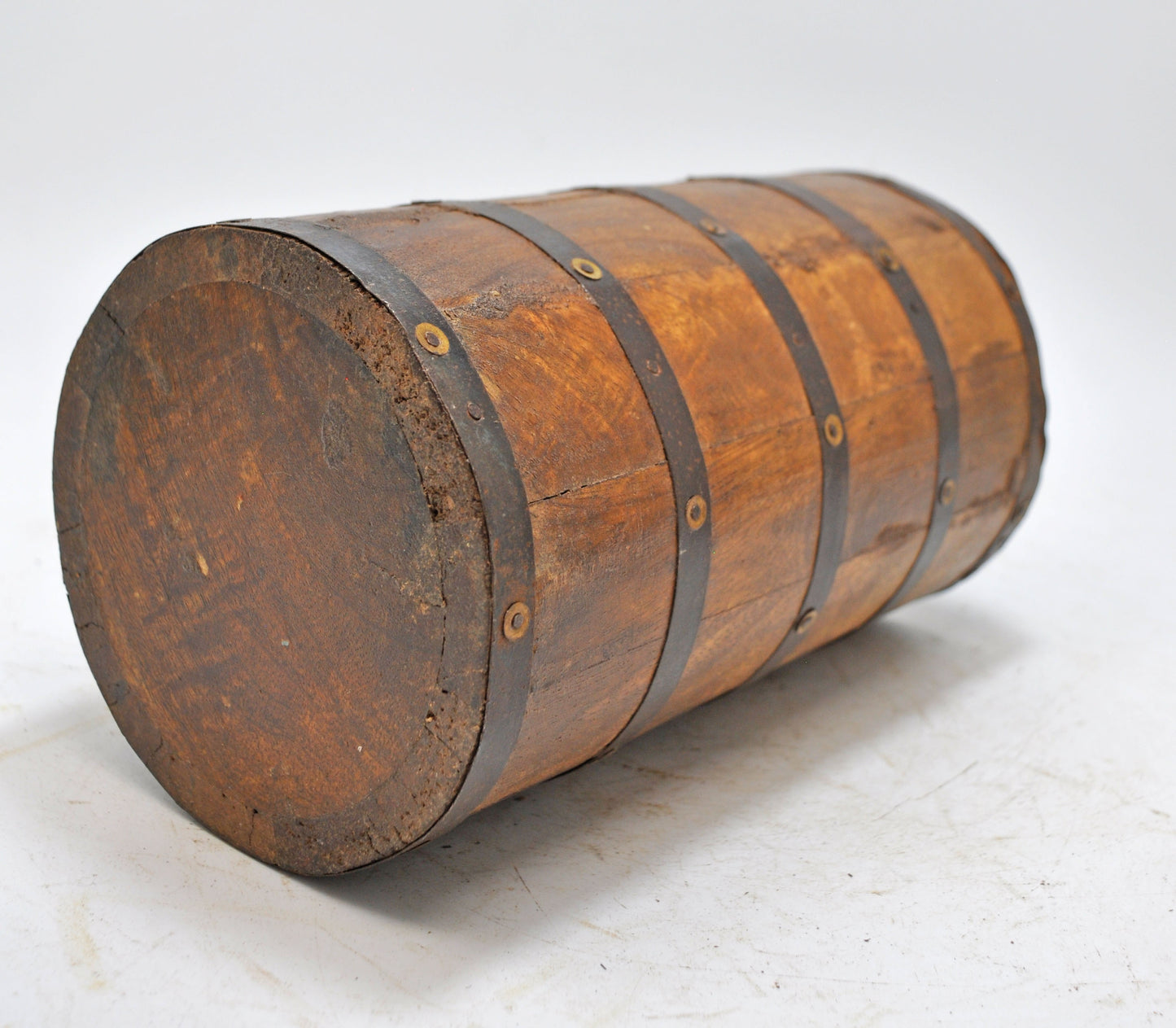 Vintage Wooden Round Grain Measurement Pot Paili Original Old Hand Crafted
