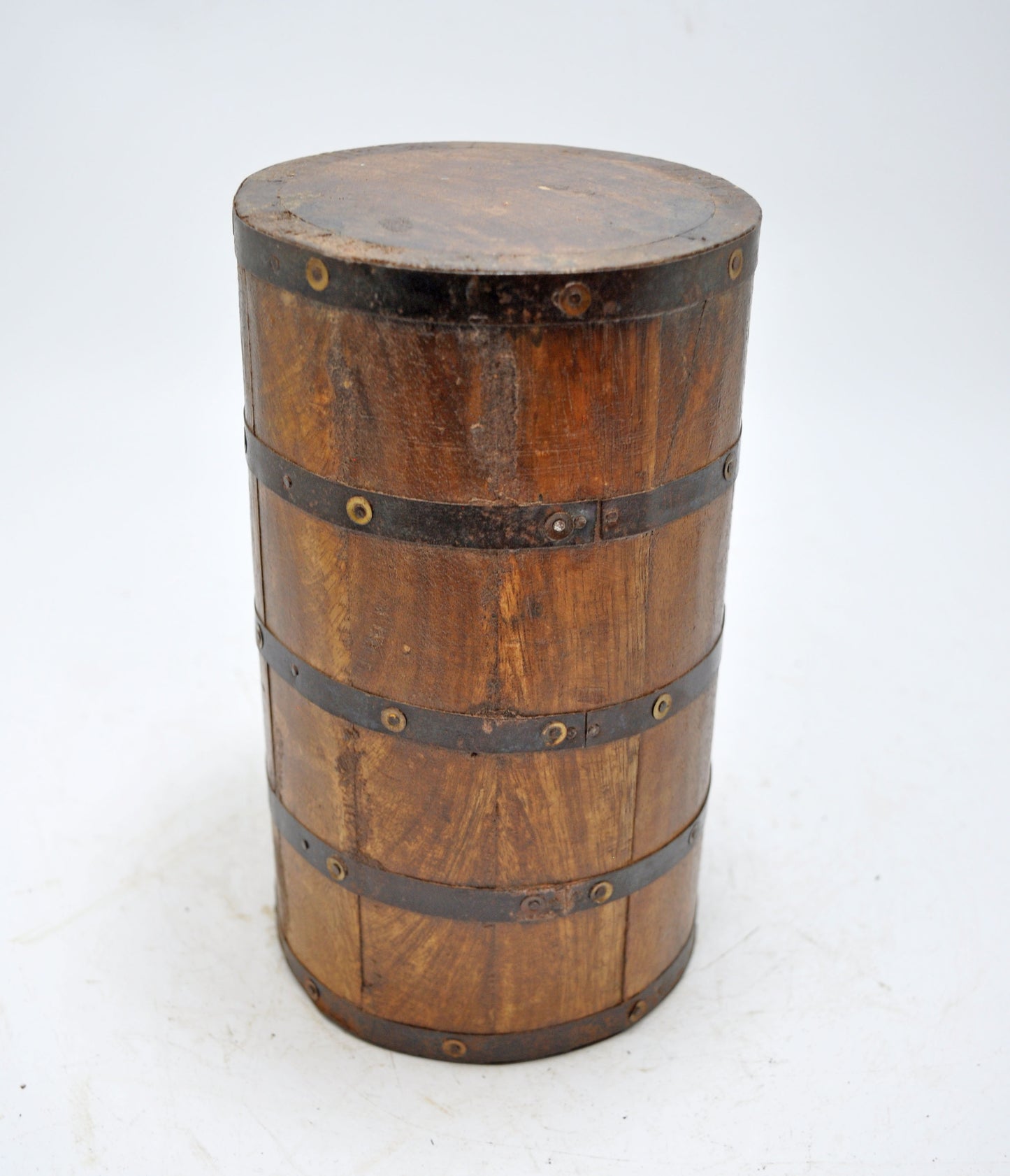 Vintage Wooden Round Grain Measurement Pot Paili Original Old Hand Crafted