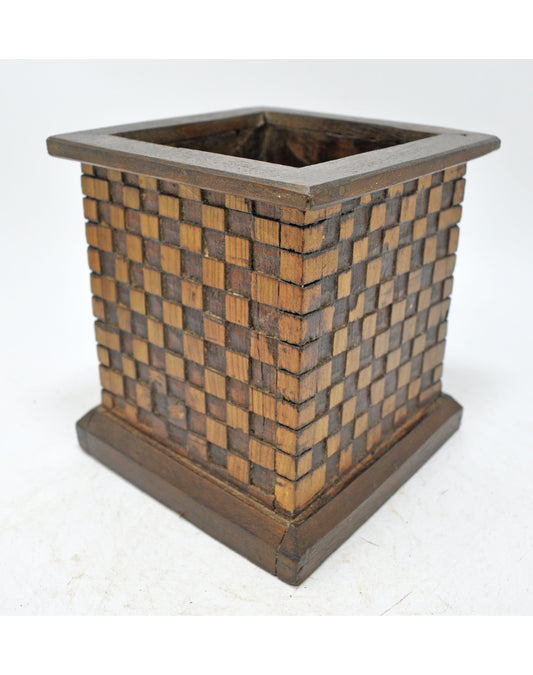 Vintage Wooden Square Planter Pot Original Old Hand Crafted Carved