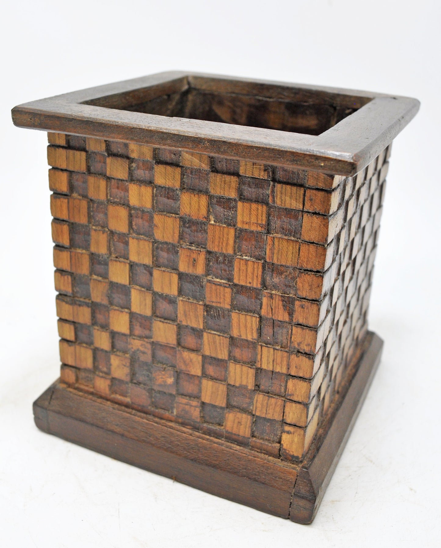 Vintage Wooden Square Planter Pot Original Old Hand Crafted Carved