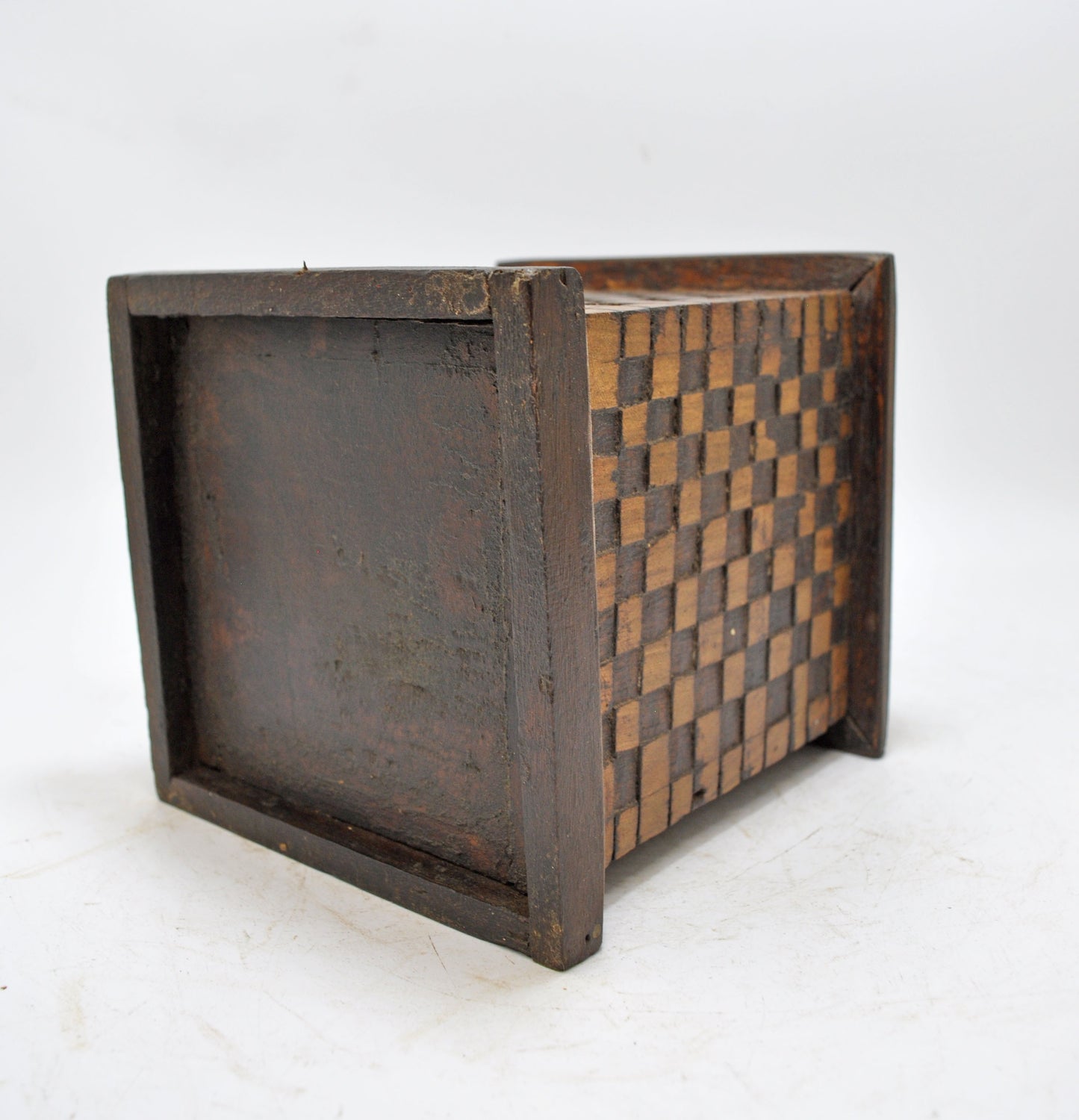 Vintage Wooden Square Planter Pot Original Old Hand Crafted Carved