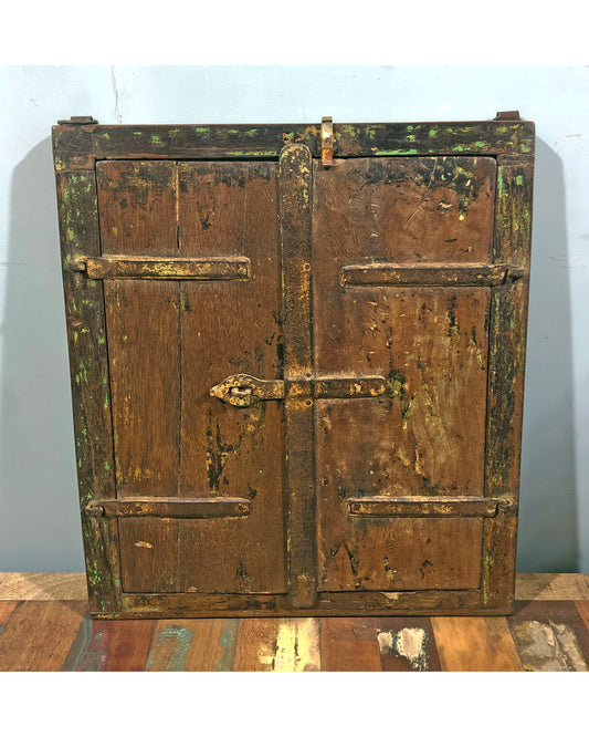 Antique Wooden Wall Décor Window Panel With Frame Original Old Hand Crafted