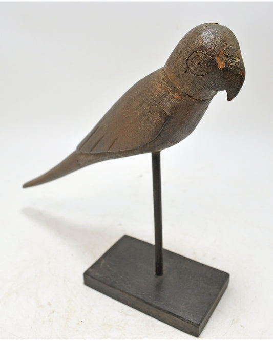 Vintage Wooden Parrot Bird Figurine on Stand Original Old Hand Carved