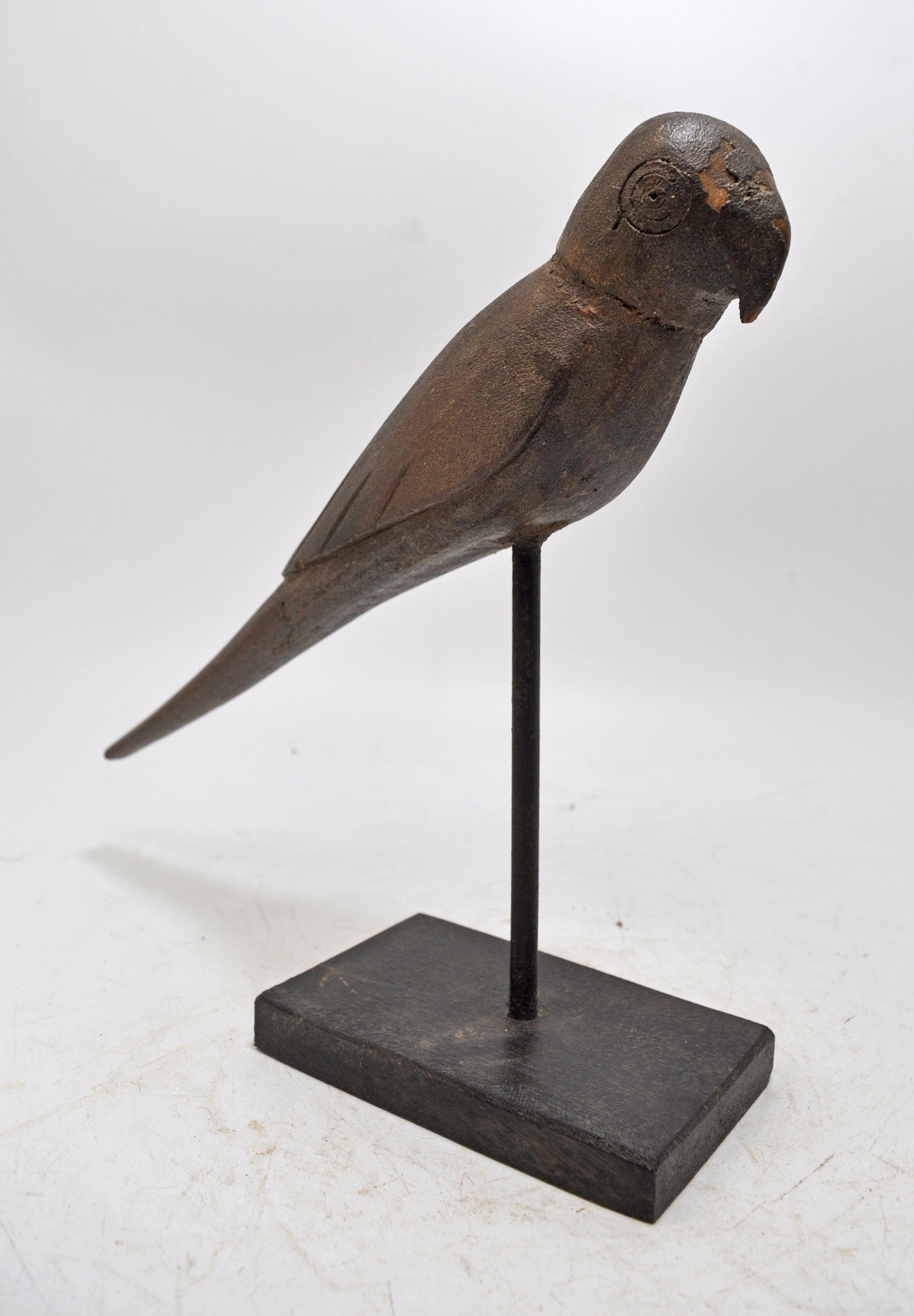 Vintage Wooden Parrot Bird Figurine on Stand Original Old Hand Carved