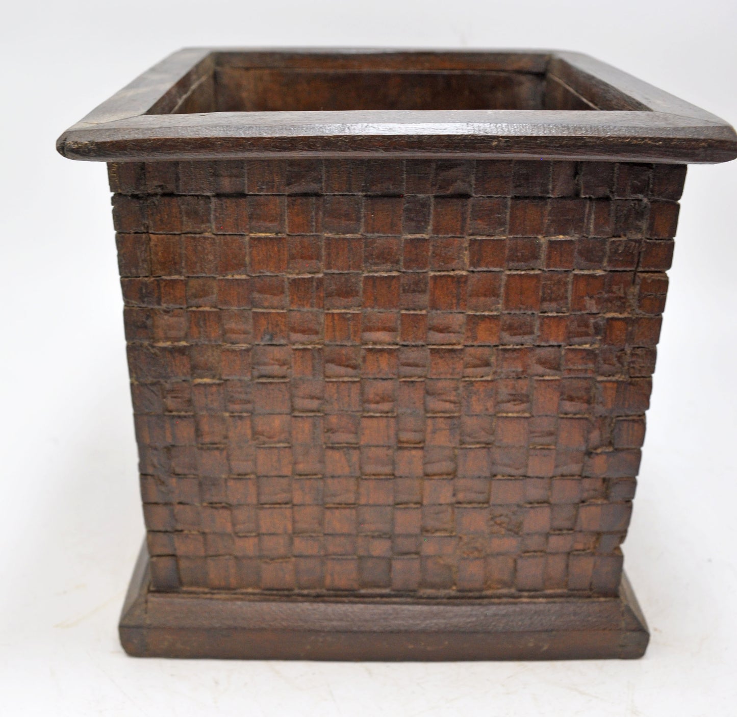 Vintage Wooden Square Planter Pot Original Old Hand Crafted Carved
