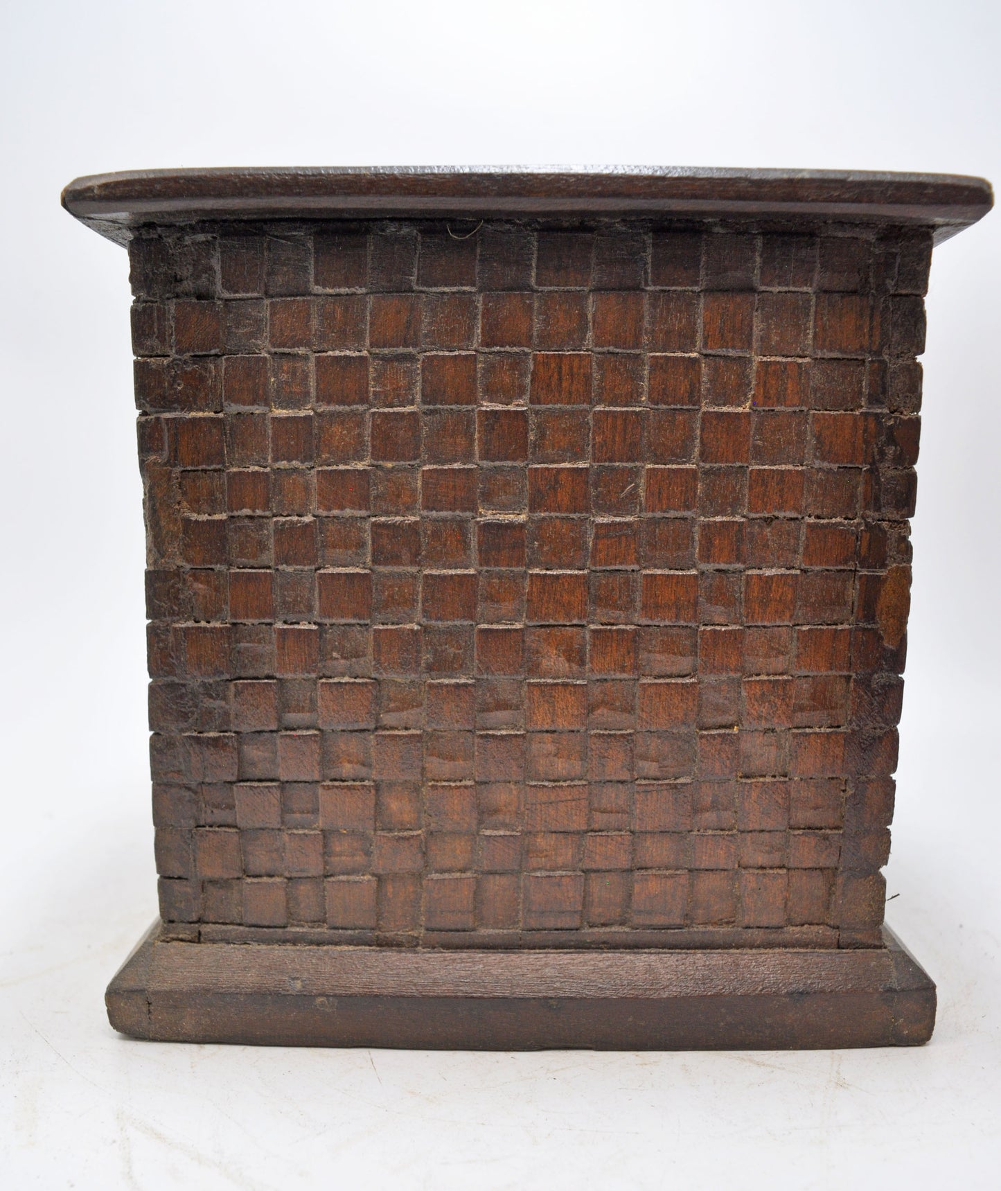 Vintage Wooden Square Planter Pot Original Old Hand Crafted Carved