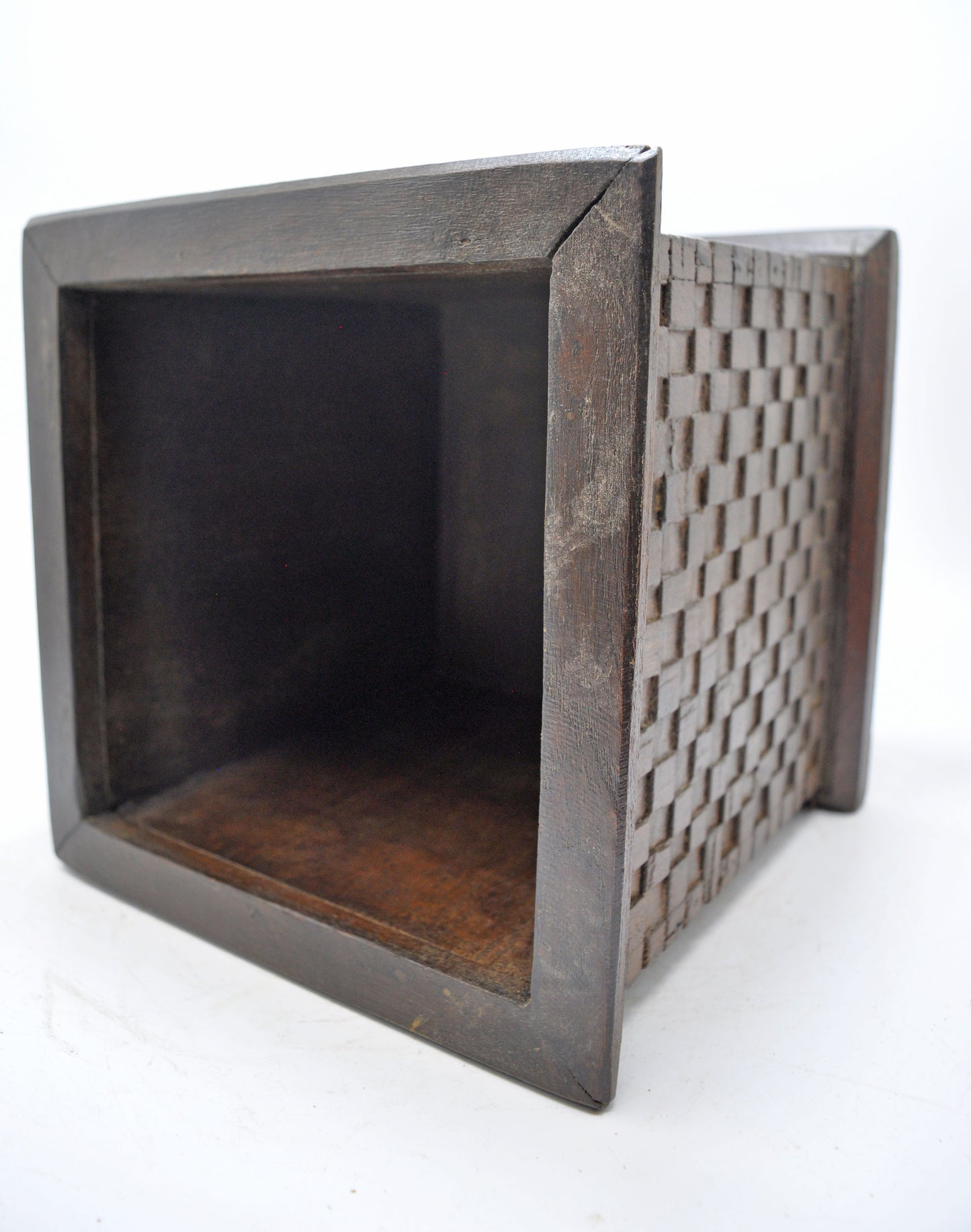 Vintage Wooden Square Planter Pot Original Old Hand Crafted Carved