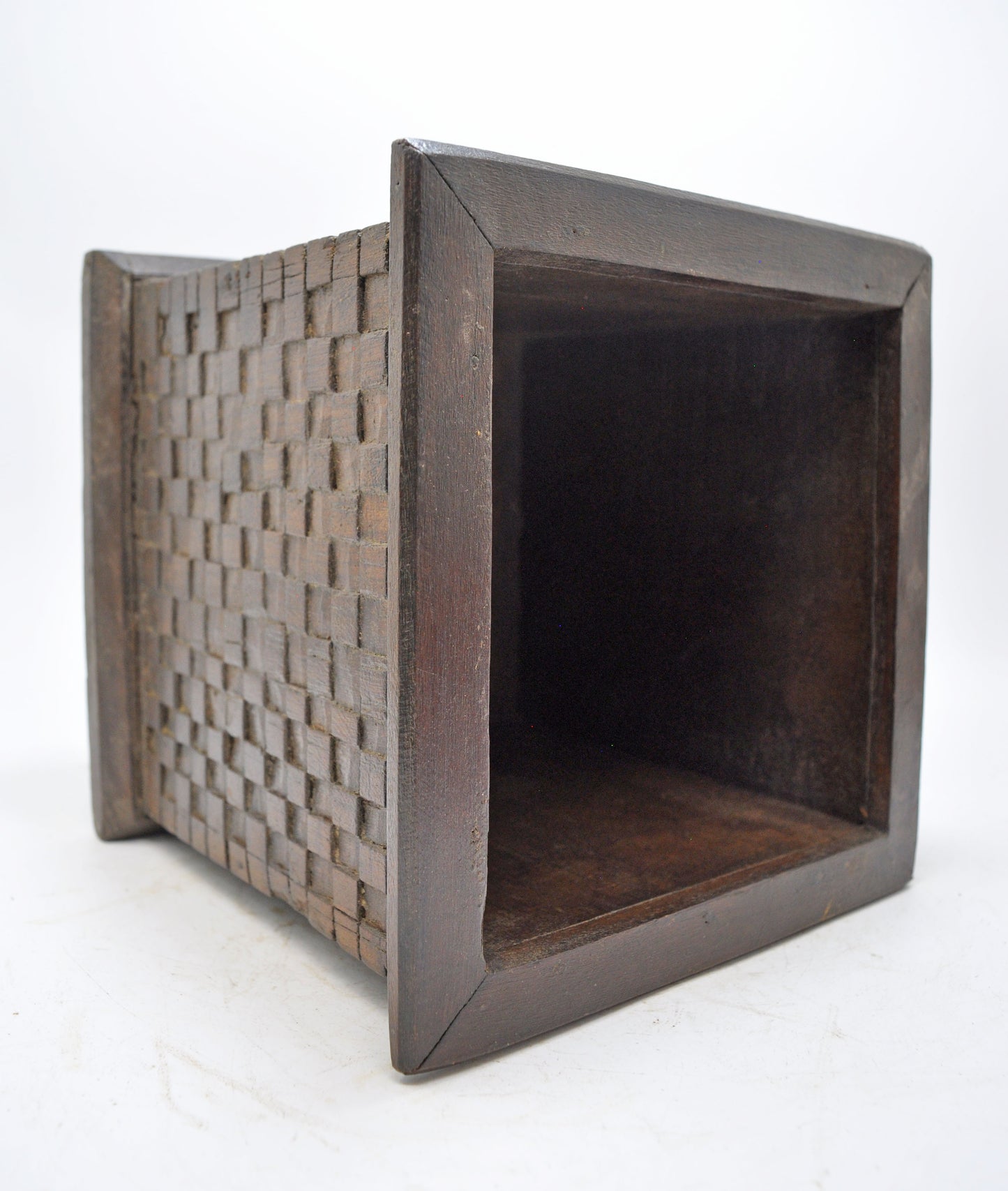 Vintage Wooden Square Planter Pot Original Old Hand Crafted Carved