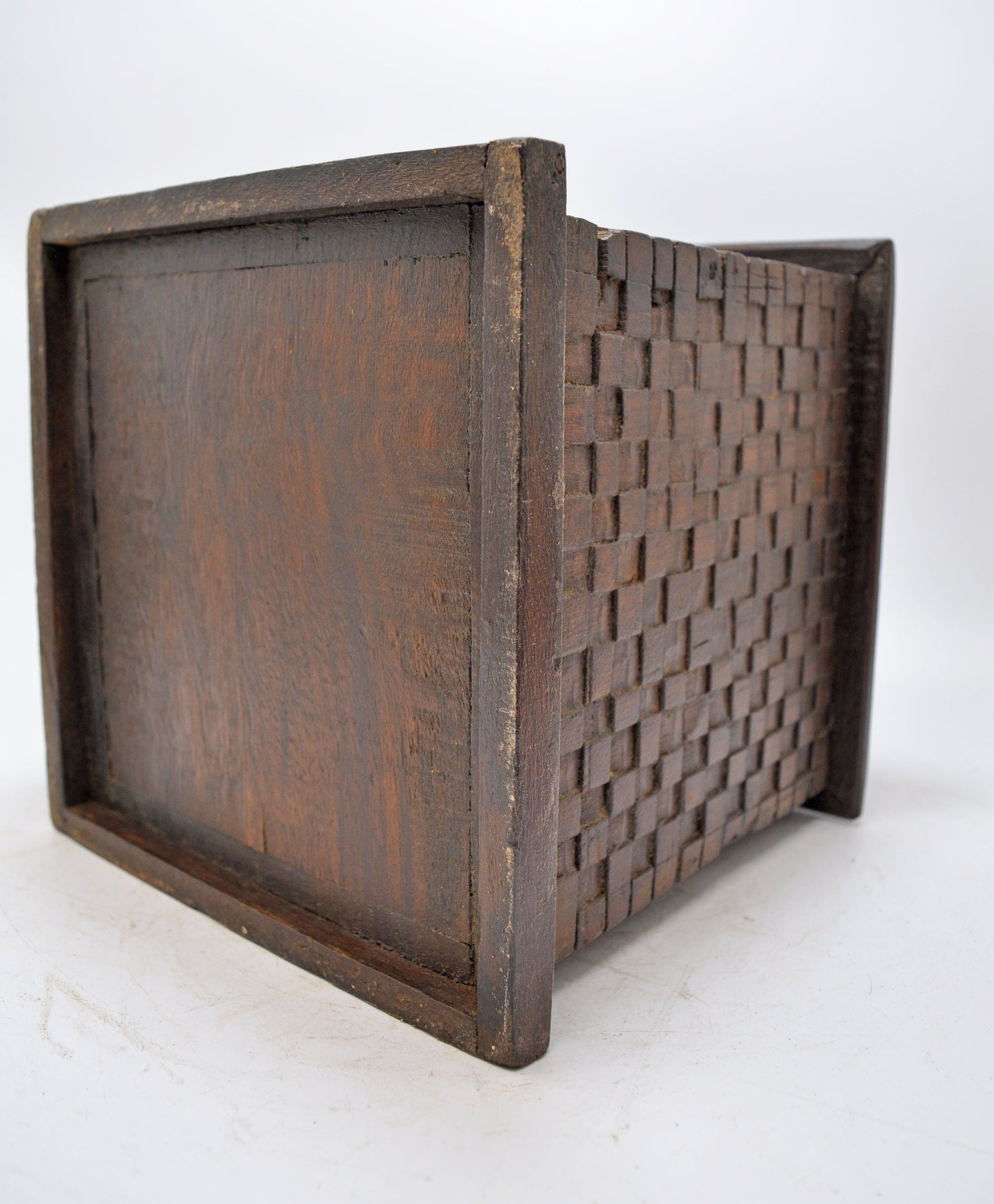 Vintage Wooden Square Planter Pot Original Old Hand Crafted Carved