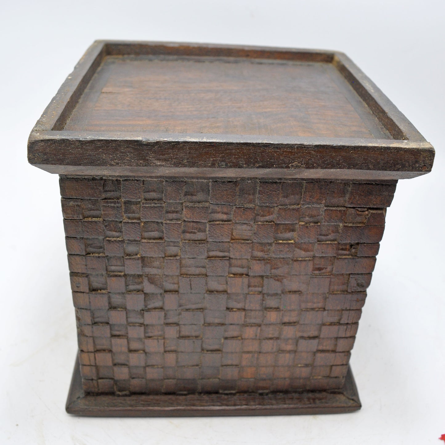 Vintage Wooden Square Planter Pot Original Old Hand Crafted Carved