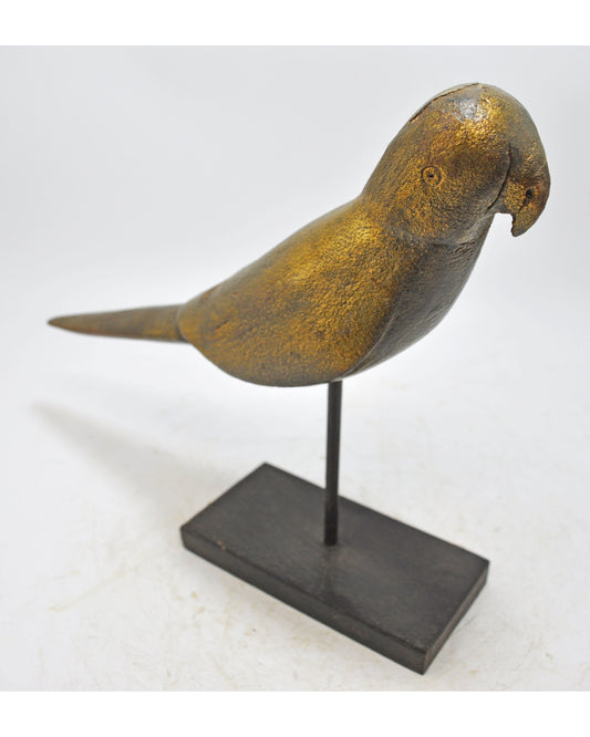 Vintage Wooden Parrot Bird Figurine on Stand Original Old Hand Carved