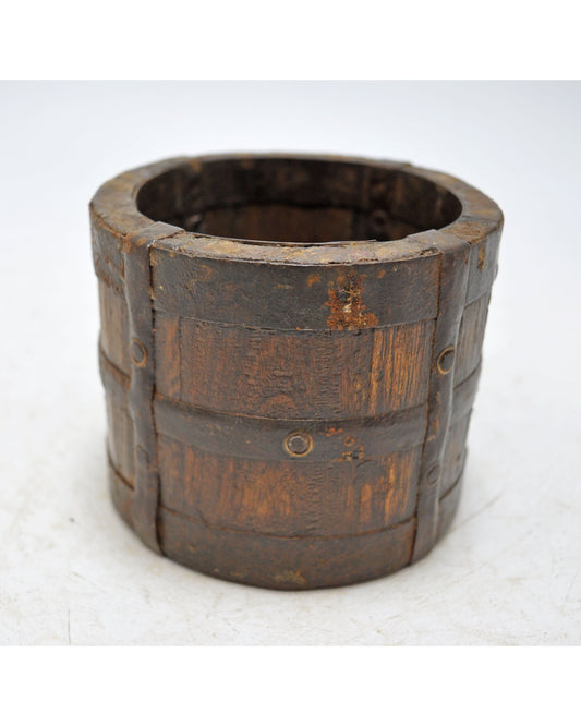 Vintage Wooden Round Grain Measurement Paili Pot Original Old Hand Crafted