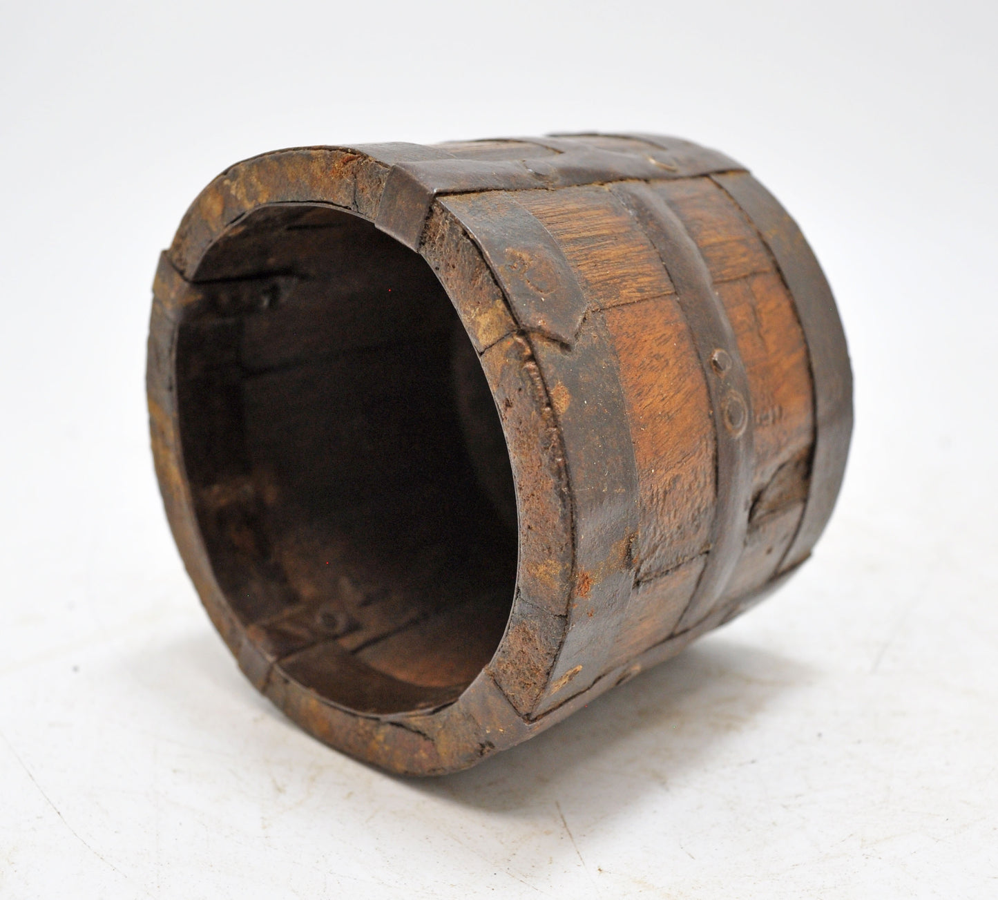 Vintage Wooden Round Grain Measurement Paili Pot Original Old Hand Crafted