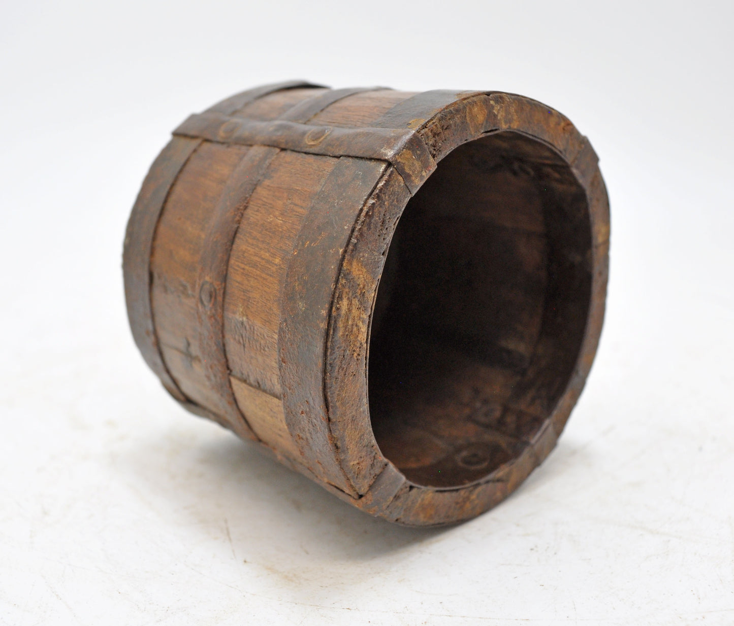 Vintage Wooden Round Grain Measurement Paili Pot Original Old Hand Crafted