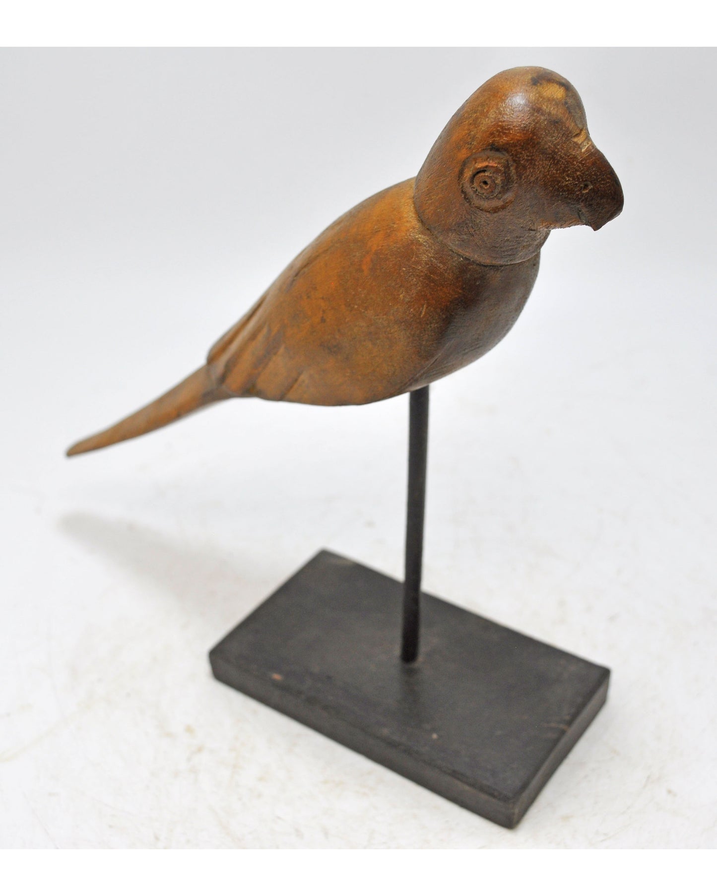 Vintage Wooden Parrot Bird Figurine on Stand Original Old Hand Carved