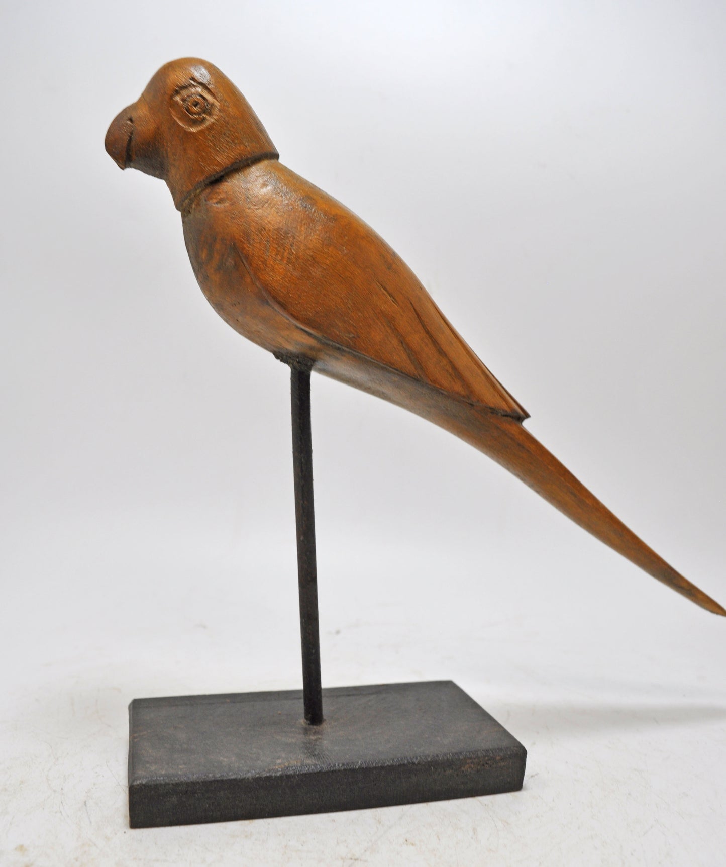 Vintage Wooden Parrot Bird Figurine on Stand Original Old Hand Carved
