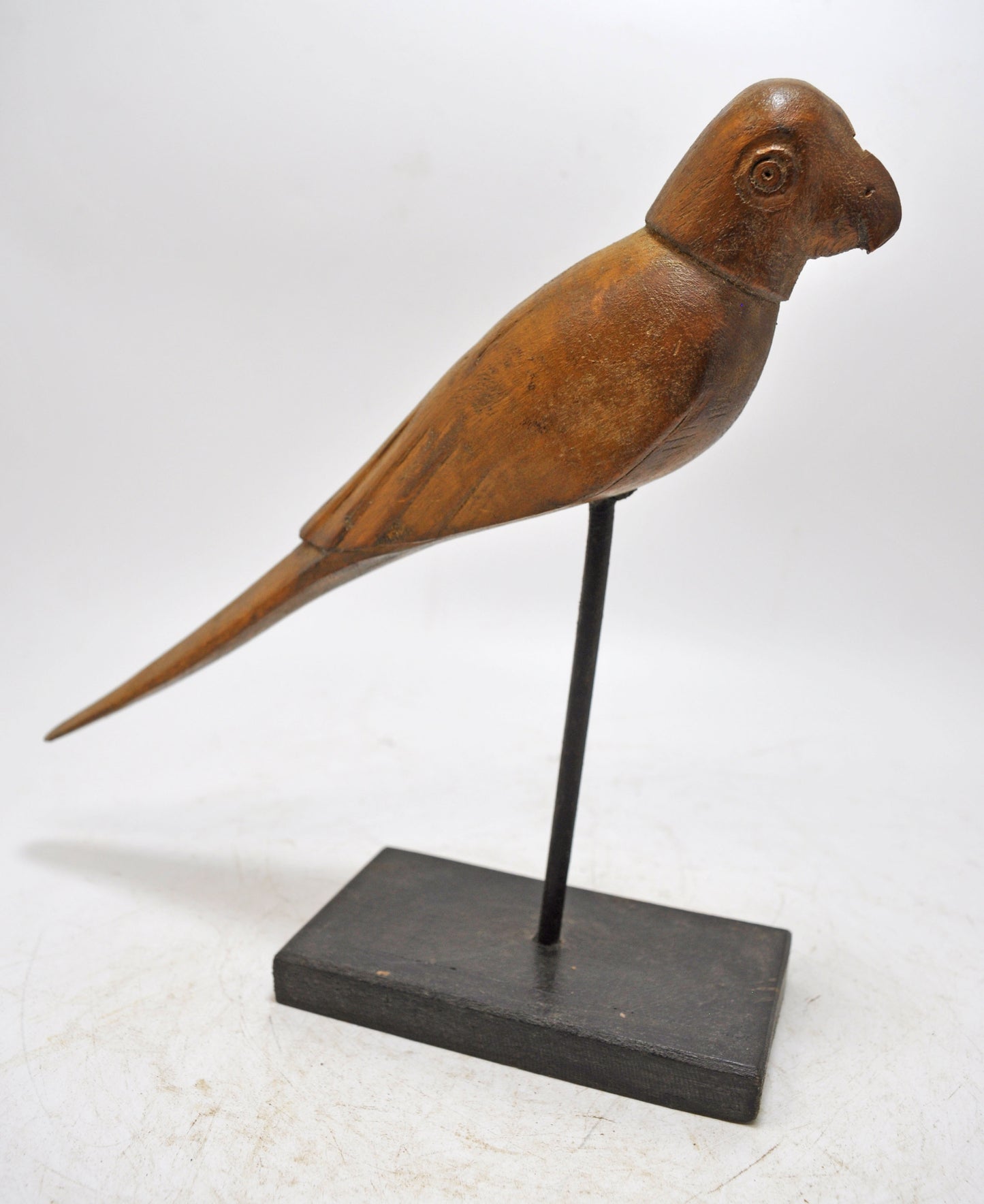 Vintage Wooden Parrot Bird Figurine on Stand Original Old Hand Carved