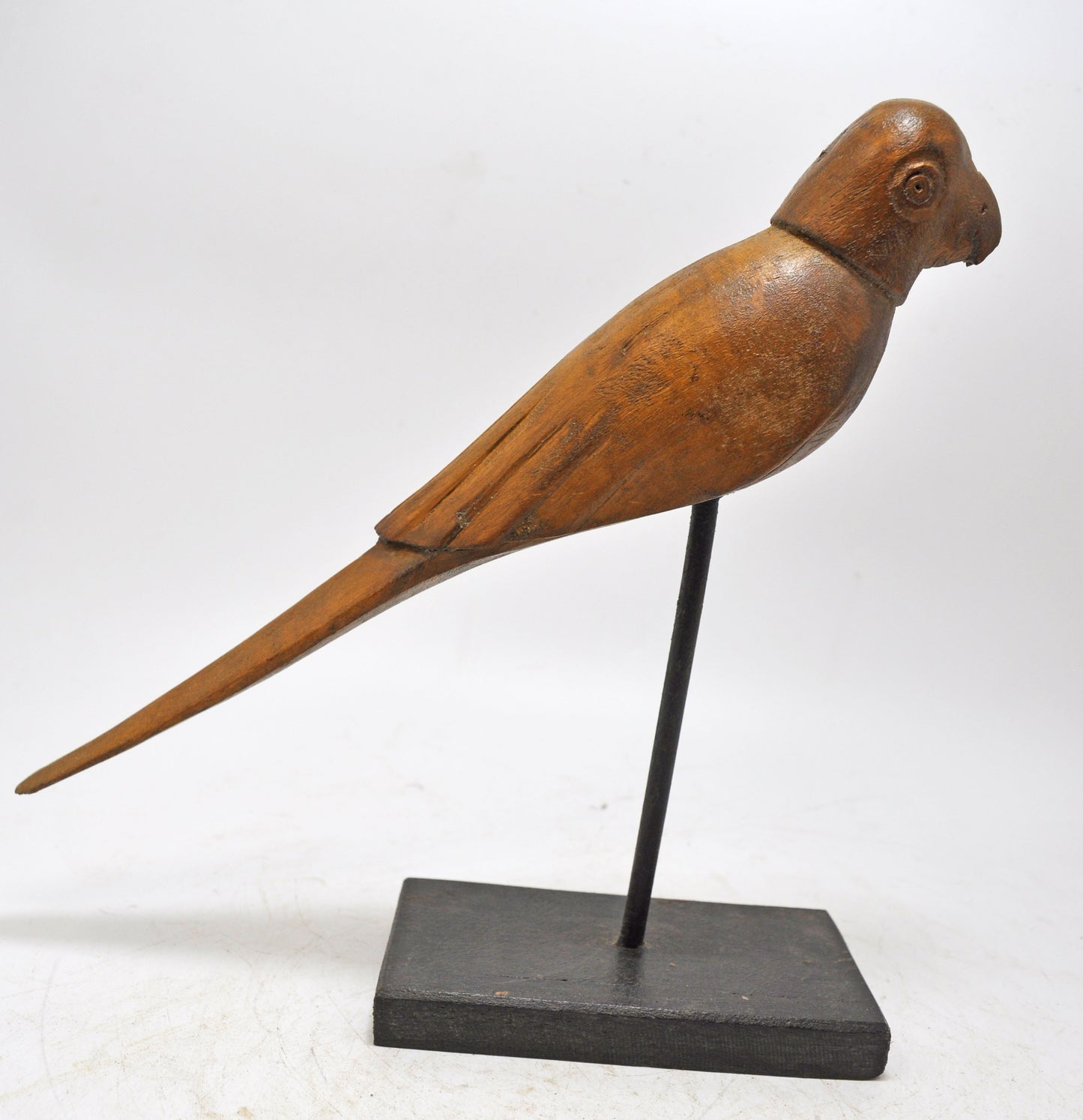 Vintage Wooden Parrot Bird Figurine on Stand Original Old Hand Carved