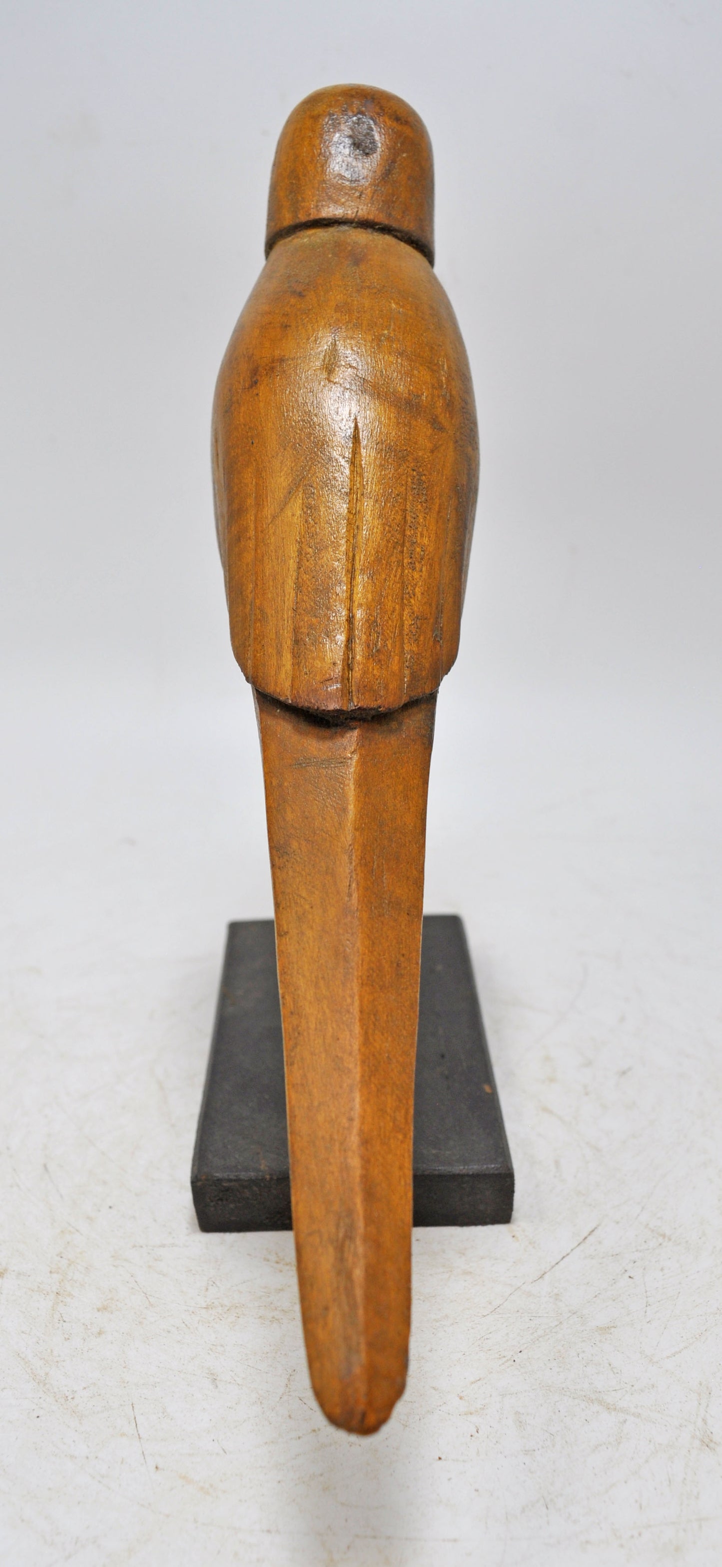 Vintage Wooden Parrot Bird Figurine on Stand Original Old Hand Carved