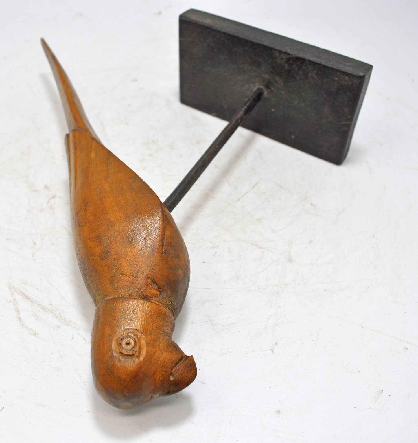 Vintage Wooden Parrot Bird Figurine on Stand Original Old Hand Carved
