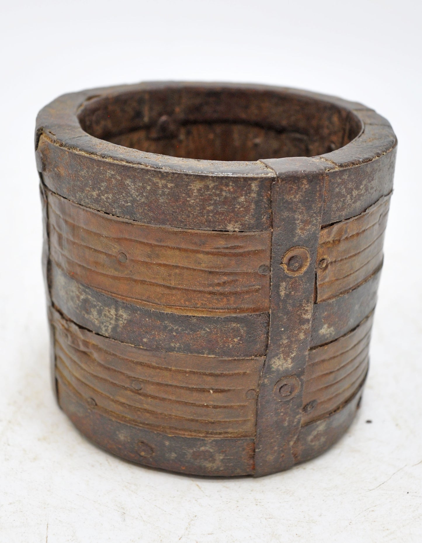 Vintage Wooden Round Grain Measurement Paili Pot Original Old Hand Crafted