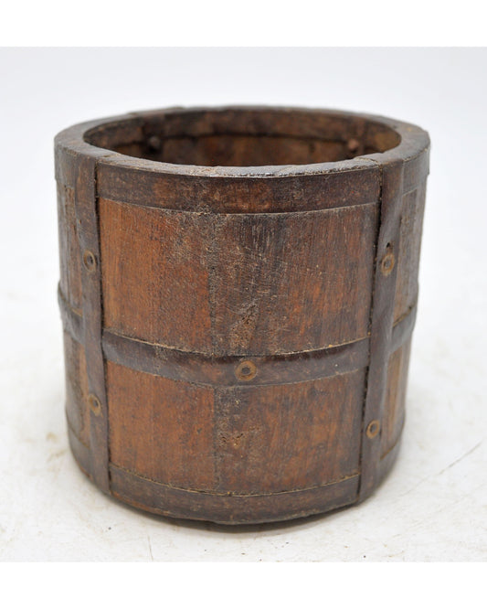 Vintage Wooden Tall Grain Measurement Mana Pot Original Old Hand Carved