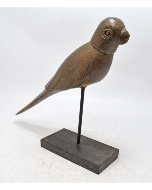 Vintage Wooden Parrot Bird Figurine on Stand Original Old Hand Carved