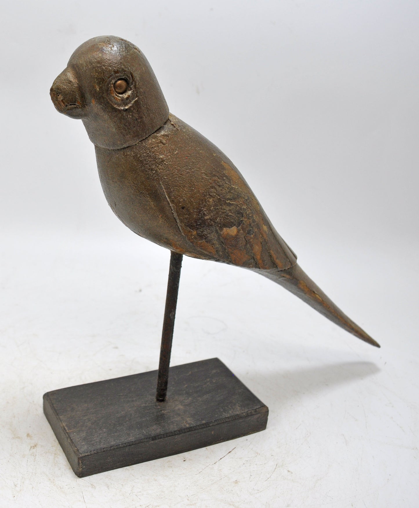 Vintage Wooden Parrot Bird Figurine on Stand Original Old Hand Carved